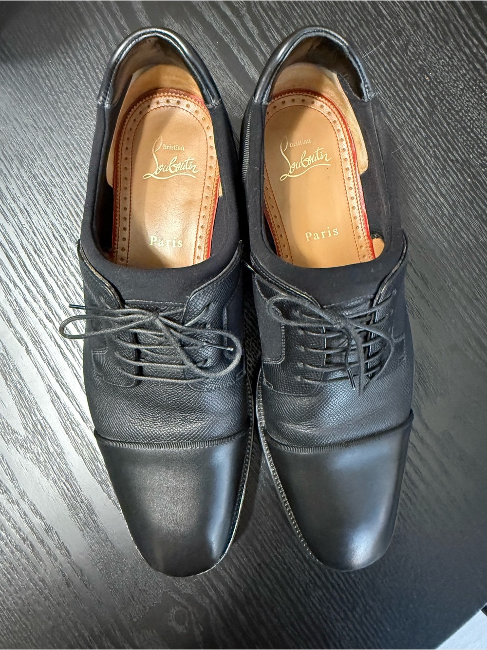 Christian Louboutin Black Men's Leather Cap-Toe Derby Oxfords